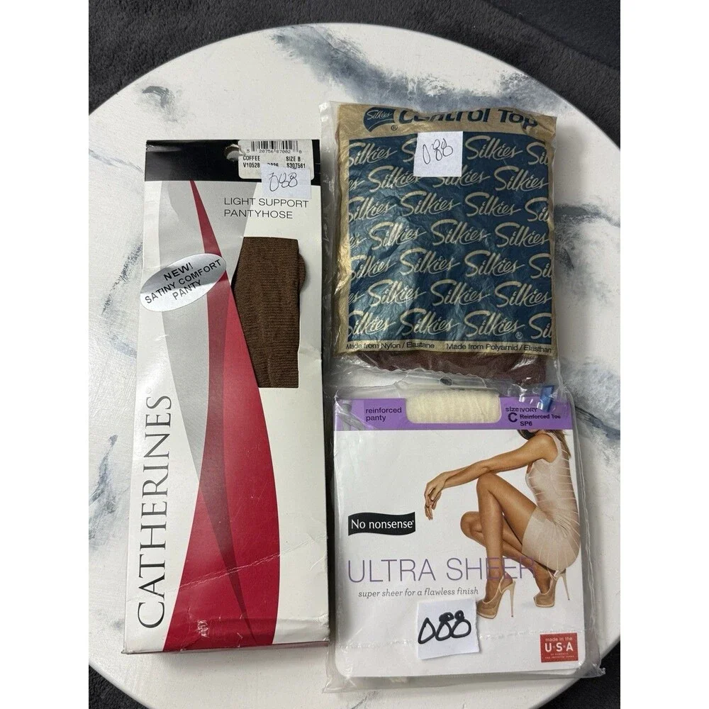 Vintage Pantyhose Lot No Nonsense Catherines Silkies Sheer Support Hosiery B C X